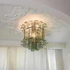 Illuminated Modern Green Petal Art Glass Ceiling Light Studio Shot