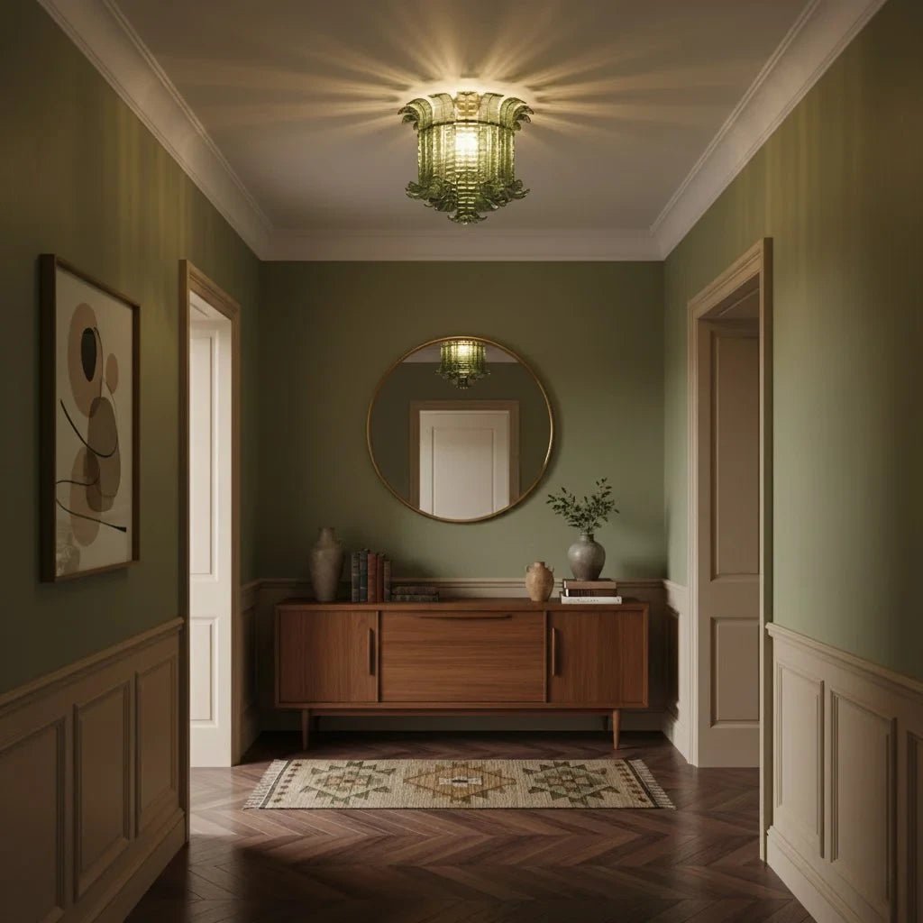 Modern Green Petal Art Glass Ceiling Light in Elegant Interior