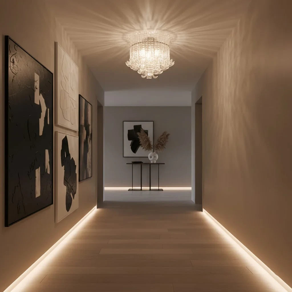 Modern Green Petal Flush Mount Ceiling Light in Gallery Hallway