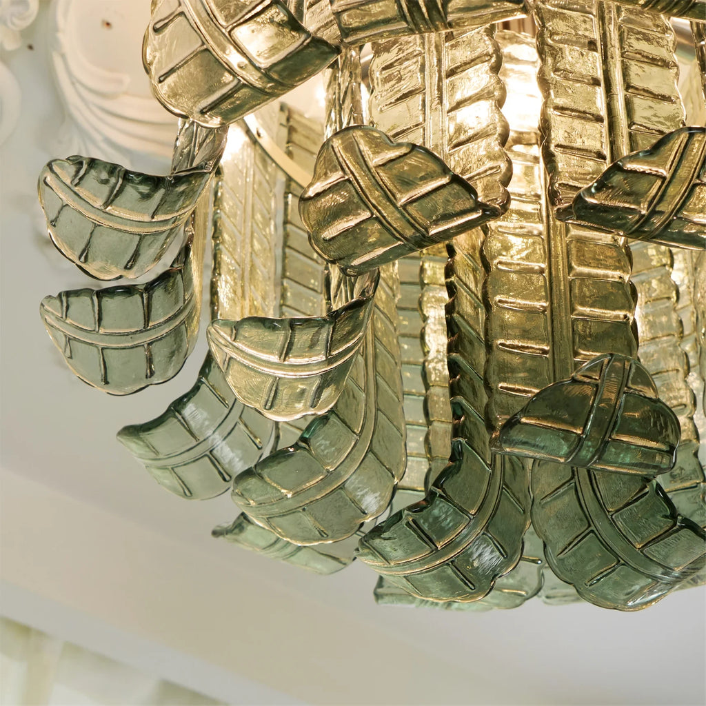 Illuminated Modern Green Petal Art Glass Ceiling Light Studio Display