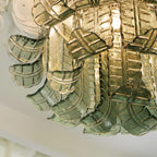 Illuminated Modern Green Petal Art Glass Ceiling Light Studio Display