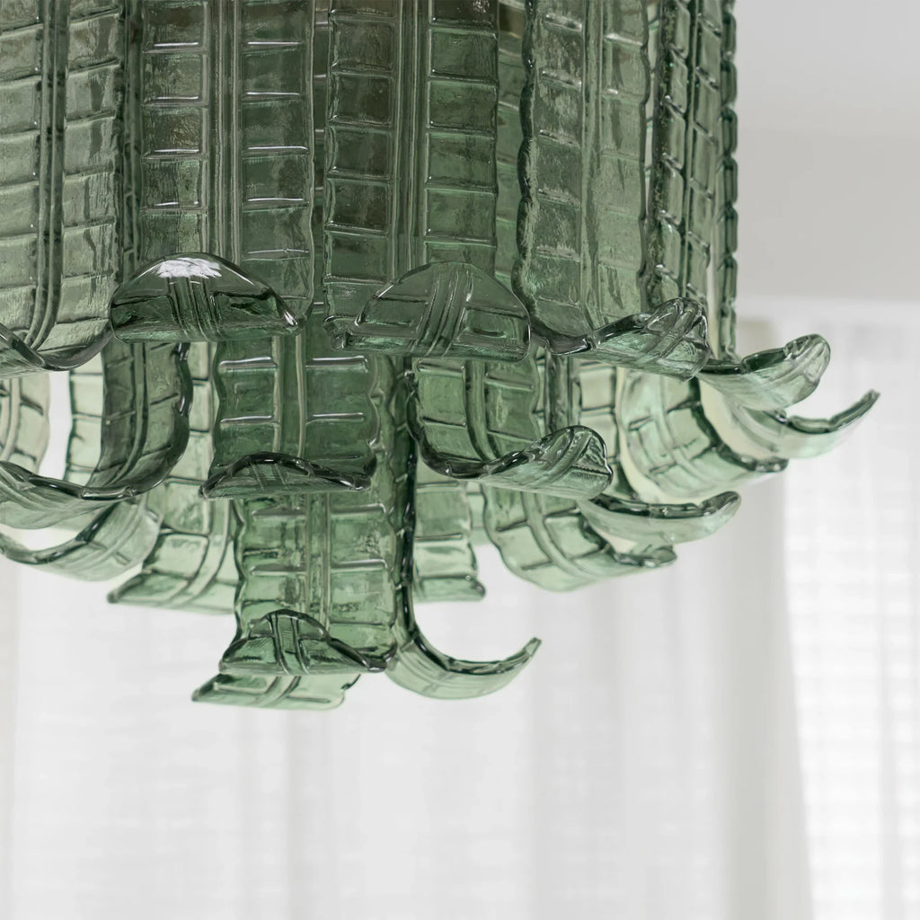 Close Up View of Illuminated Green Petal Art Glass Texture