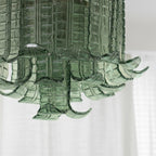 Close Up View of Illuminated Green Petal Art Glass Texture