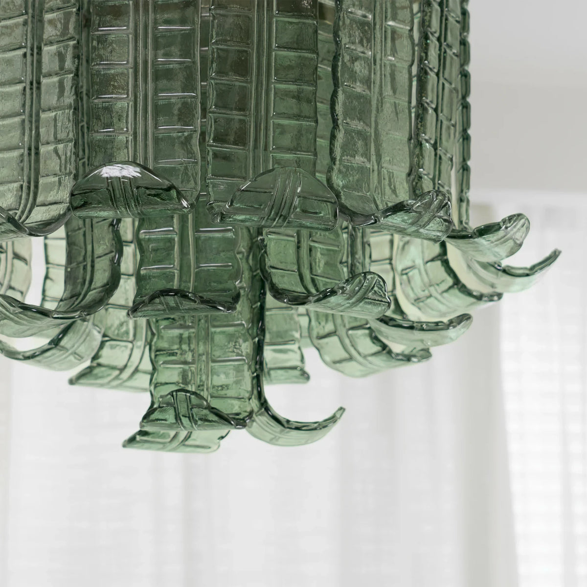 Close Up View of Illuminated Green Petal Art Glass Texture