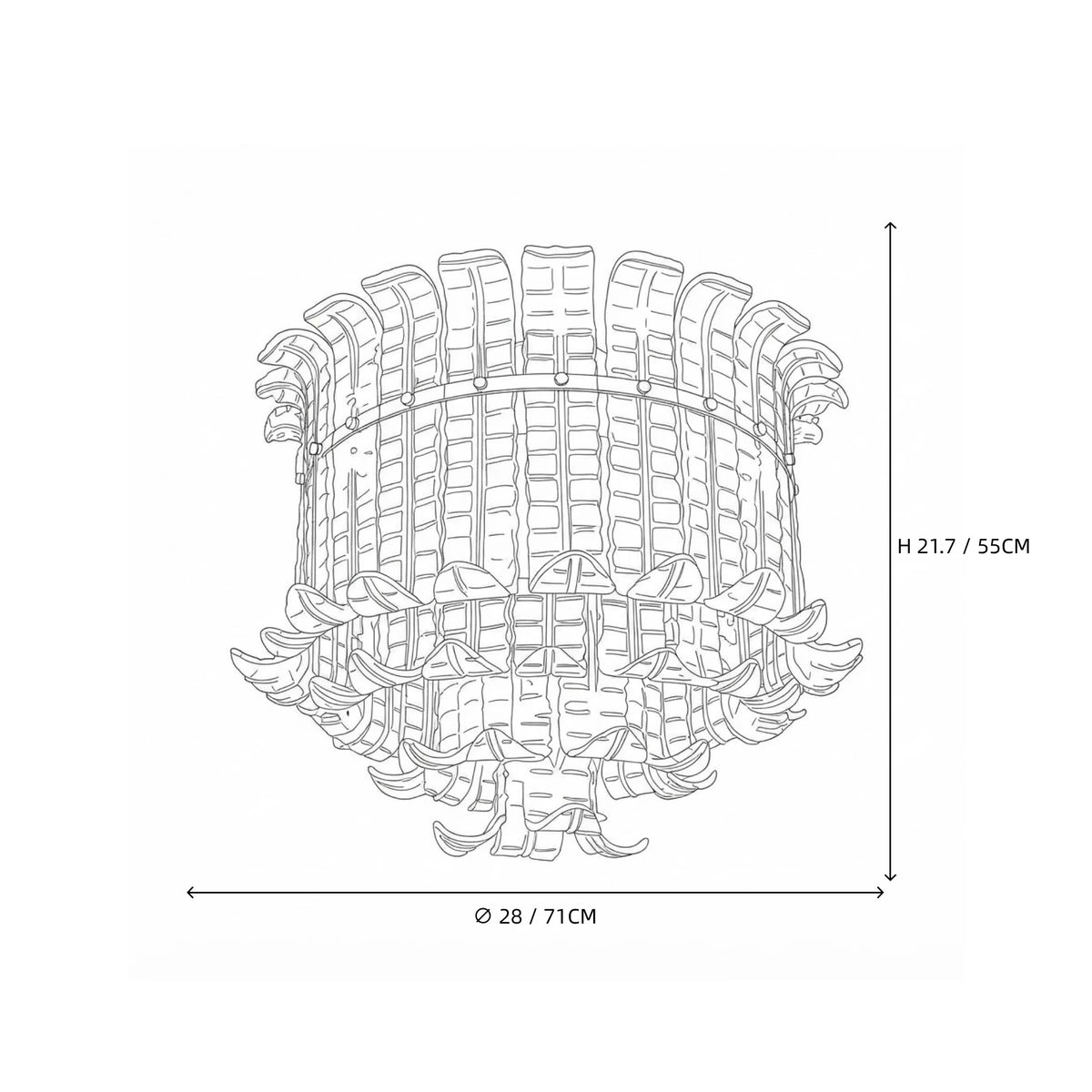 Modern Petal Art Glass Flush Mount Ceiling Light Line Art Dimension Diagram
