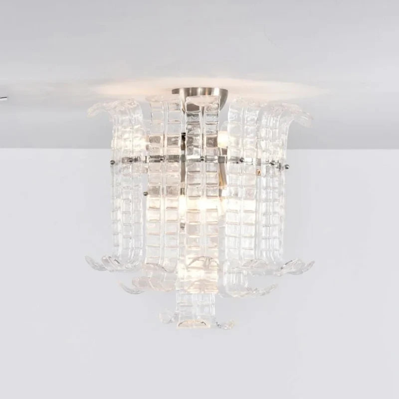 Illuminated Modern Clear Petal Art Glass Flush Mount Ceiling Light