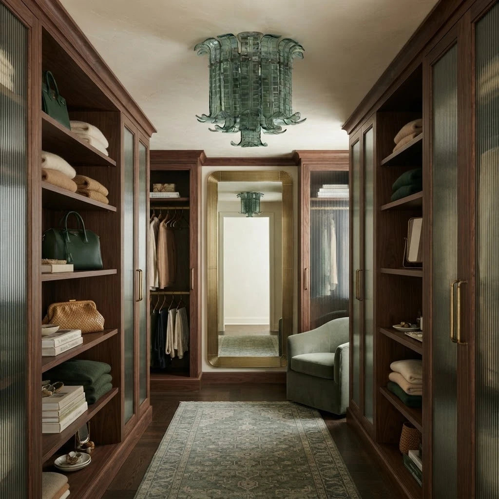 Modern Green Petal Flush Mount Ceiling Light in Closet Hallway