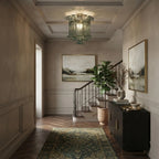 Modern Green Art Glass Flush Mount Ceiling Light Along Staircase Foyer