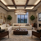 Modern Smoked Grey Fluted Art Glass Chandelier in Cozy Living Room
