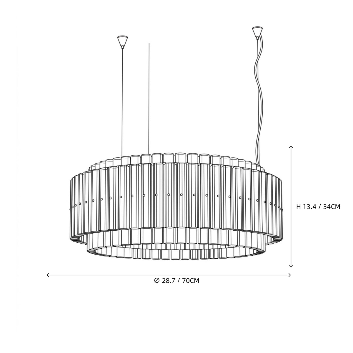 Modern Smoked Grey Fluted Art Glass Chandelier Line Art Dimension Diagram