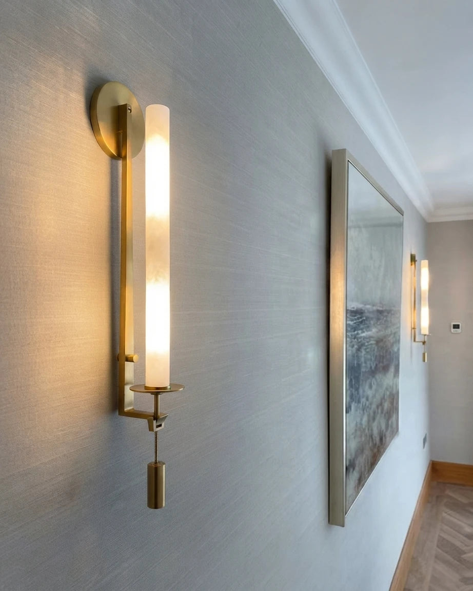 Modern Art Glass Wall Sconce Along Hallway Corridor