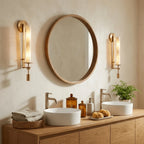 Modern Alabaster Wall Sconces Over Double Bathroom Vanity