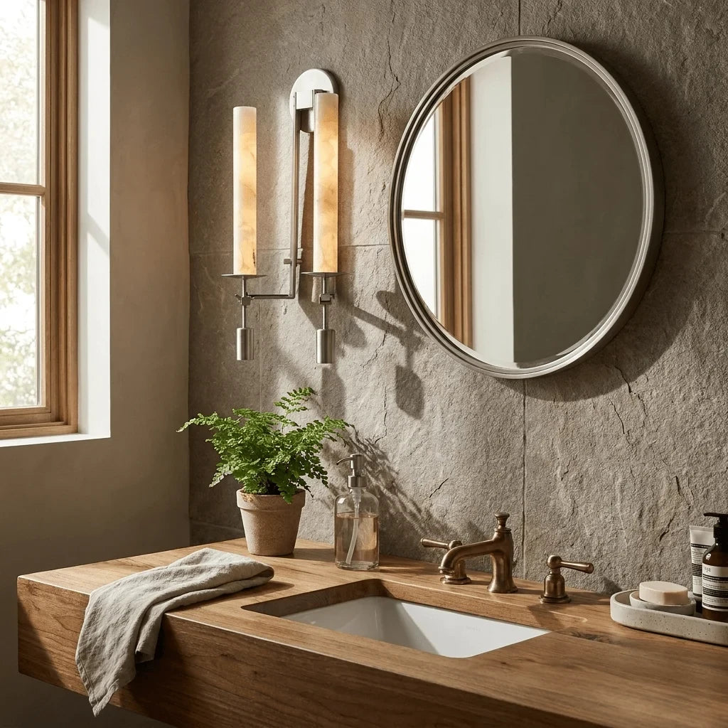 Modern Double Cylinder Wall Sconces Over Bathroom Mirror