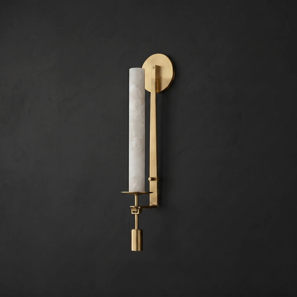 Illuminated Modern Single Head Alabaster Wall Sconce Studio Shot