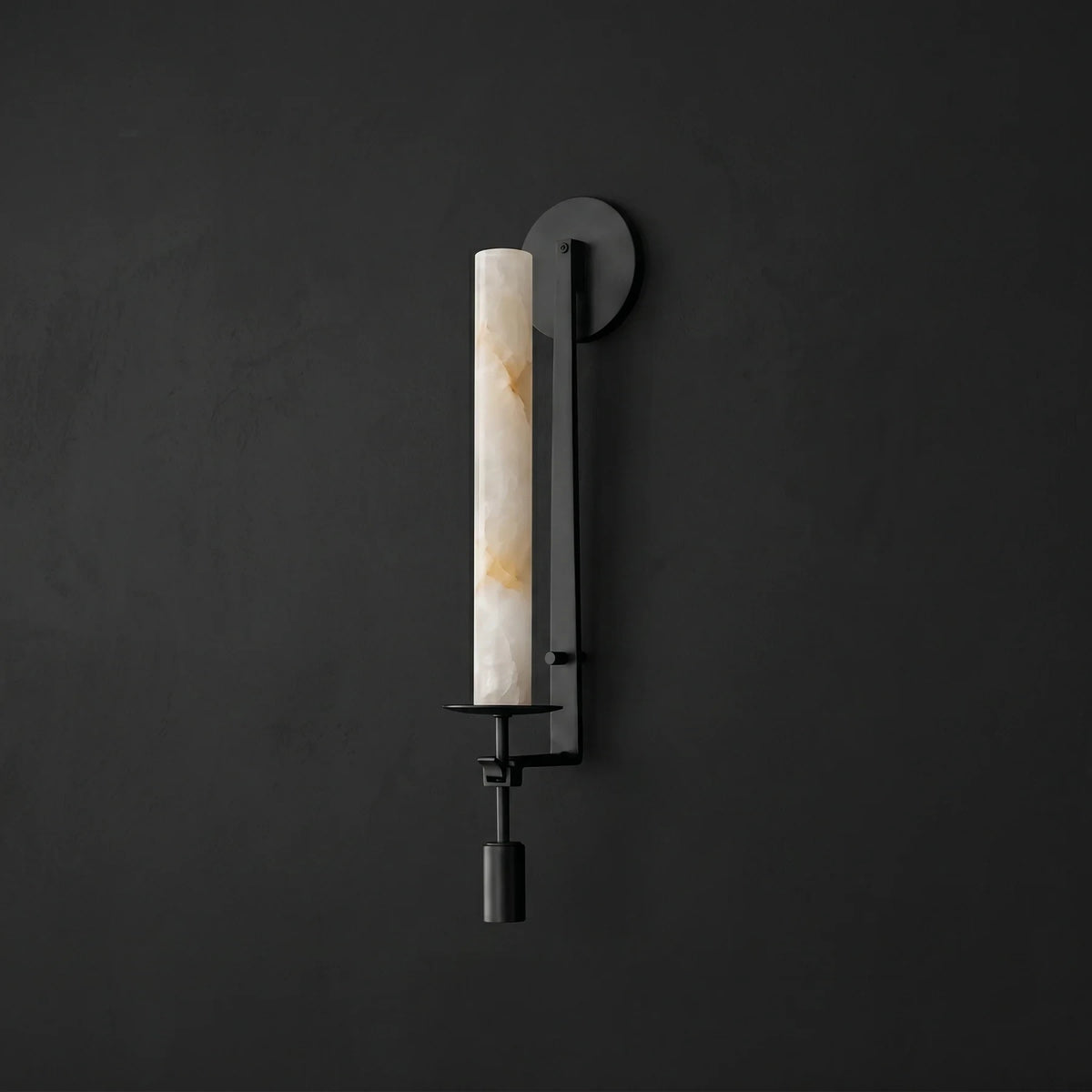 Illuminated Modern Single Head Alabaster Wall Sconce with Black Hardware