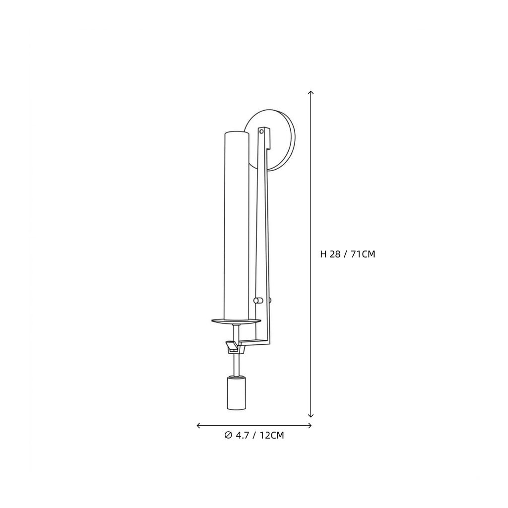 Modern Single Cylinder Alabaster Art Glass Wall Sconce Line Art Dimension Diagram