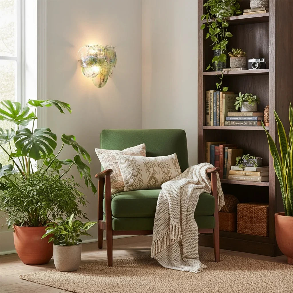 Modern Green Colorful Disc Wall Sconce in Cozy Living Space