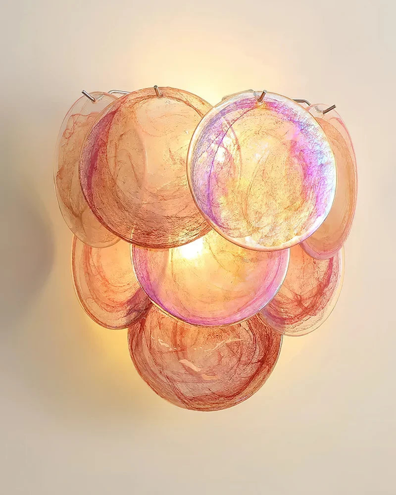 Illuminated Modern Pink Colorful Disc Art Glass Wall Sconce Studio Shot