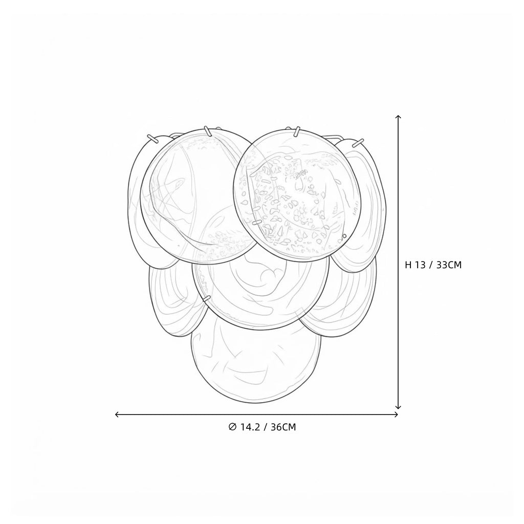 Modern Colorful Disc Art Glass Wall Sconce Line Art Dimension Diagram