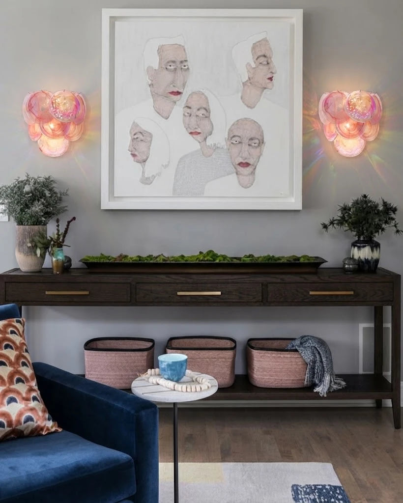 Modern Colorful Disc Art Glass Wall Sconces Over Living Room Console