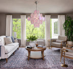 Modern Silver Frame Pink Iridescent Chandelier in Contemporary Living Space