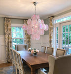 Modern Silver Frame Pink Iridescent Chandelier in Classic Dining Setting
