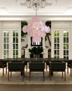 Modern Pink Iridescent Round Disc Art Glass Chandelier in Open Plan Interior