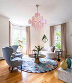Modern Silver Frame Pink Iridescent Chandelier in Stylish Sitting Area