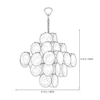Modern Pink Iridescent Round Disc Art Glass Chandelier Line Art Dimension Diagram