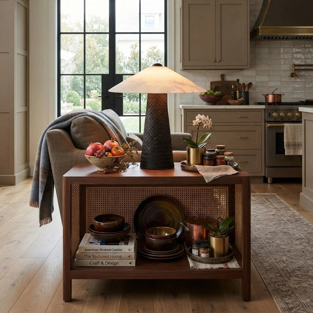 Modern Alabaster Dome Table Lamp in Cozy Living Room Setting