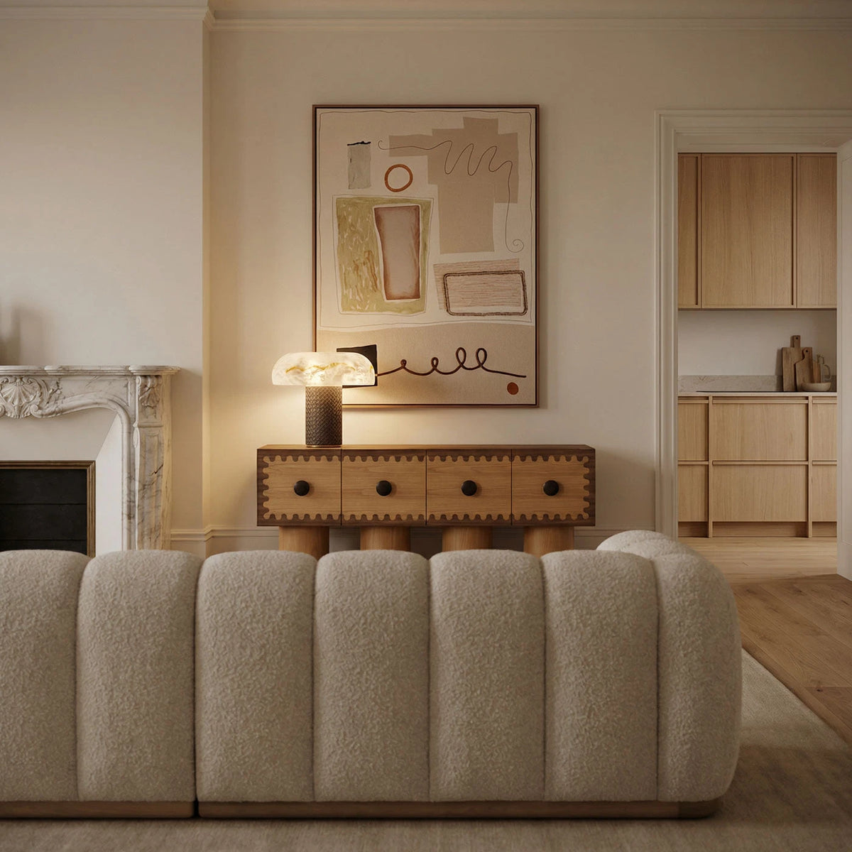 Modern Alabaster Mushroom Table Lamp in Elegant Living Room