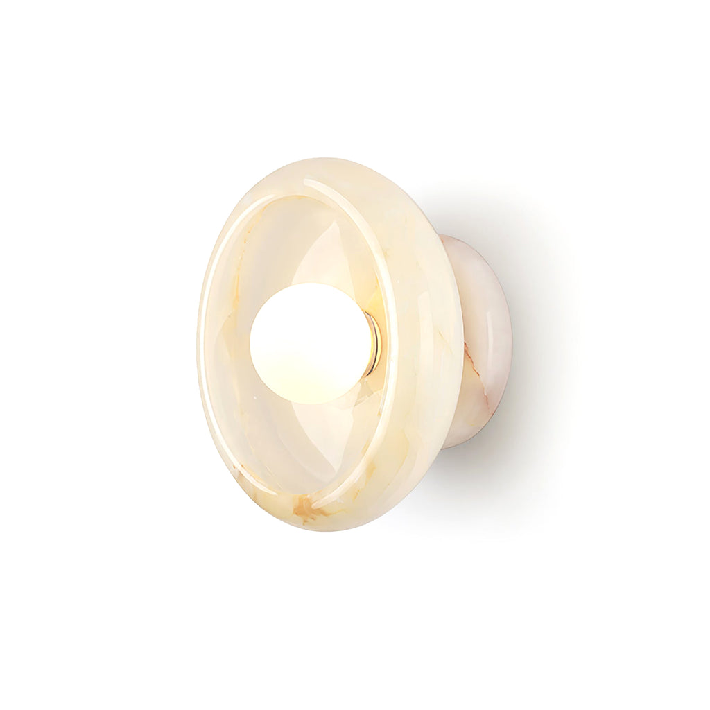 Modern Concave Bowl Alabaster Wall Sconce with Globe Bulb on White Background