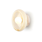 Modern Concave Bowl Alabaster Wall Sconce with Globe Bulb on White Background