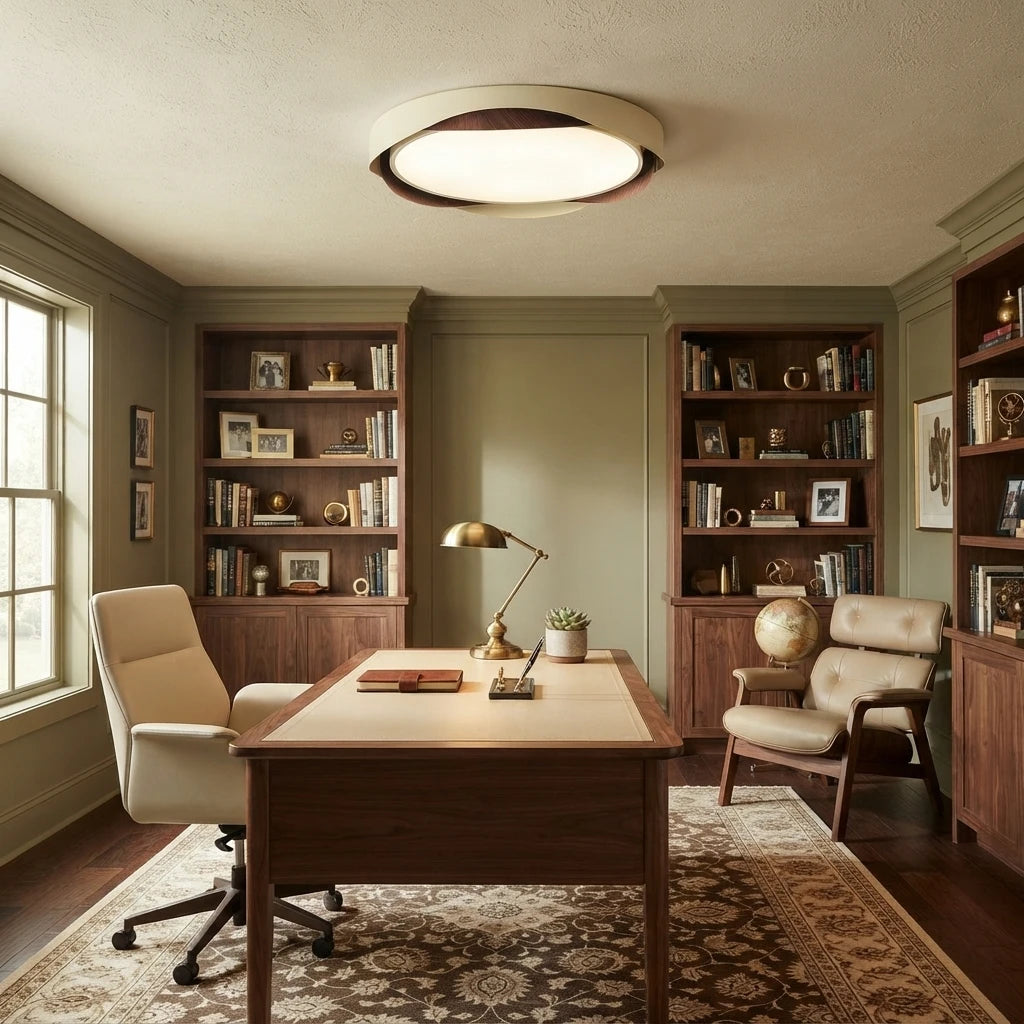 Modern Wood Ceiling Light in Home Office Library