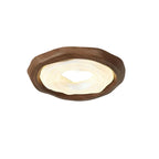 Modern Organic Wood Flush Mount Ceiling Light with Ring Design on Pure White Background