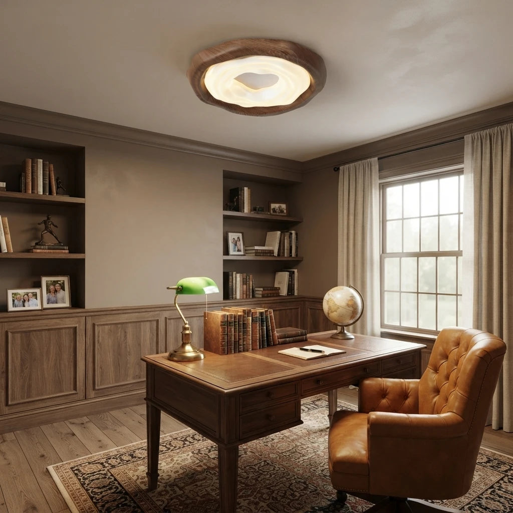 Modern Wood Ceiling Light in Study Room
