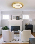 Modern Wood Ceiling Light in Living Room with Fireplace