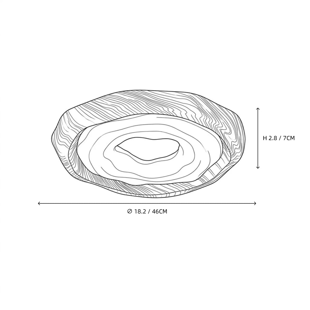 Modern Organic Wood Flush Mount Ceiling Light Line Art Dimension Diagram