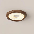 Angled View of Illuminated Modern Organic Wood Ceiling Light
