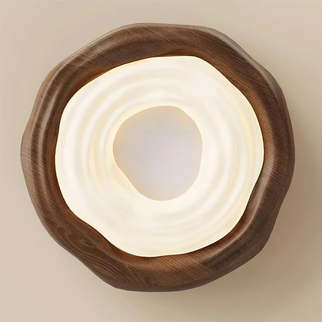 Illuminated Modern Organic Wood Flush Mount Ceiling Light Studio Shot