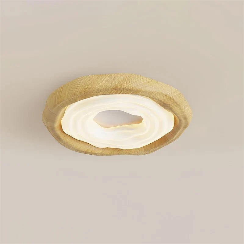 Modern Organic Wood Flush Mount Ceiling Light Studio Display