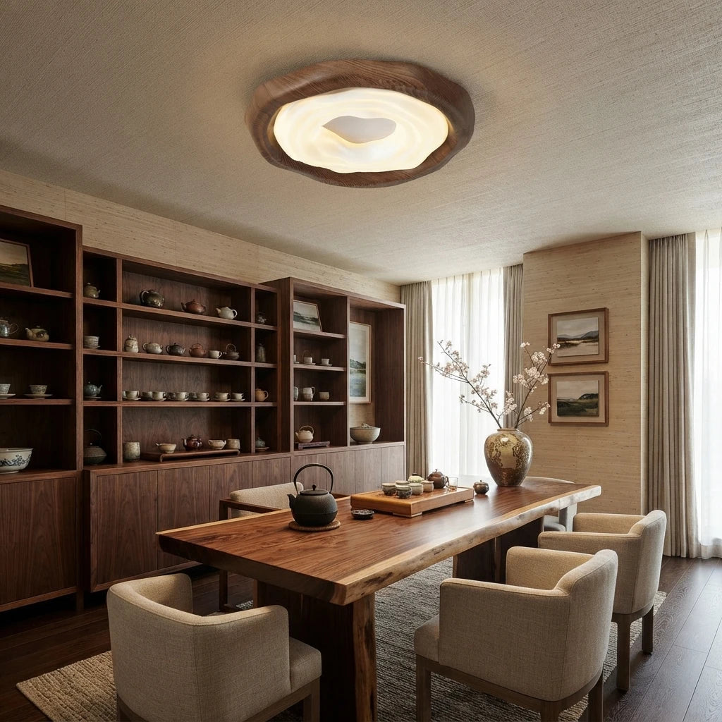 Modern Wood Ceiling Light in Home Office Library