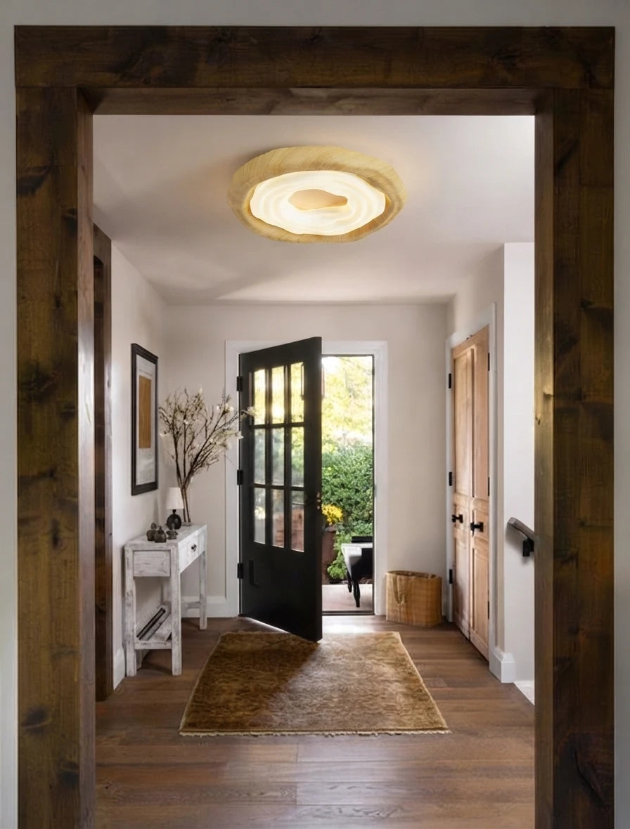 Modern Ceiling Light in Rustic Hallway Entryway