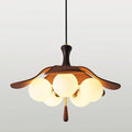 Illuminated Modern Wood and Glass Floral Pendant Light Studio Shot