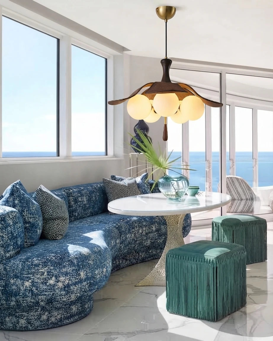 Modern Wood Floral Pendant Light in Contemporary Living Space