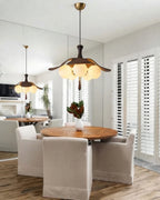Modern Wood and Glass Pendant Light in Dining Space