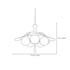 Modern Wood and Glass Floral Pendant Light Line Art Dimension Diagram