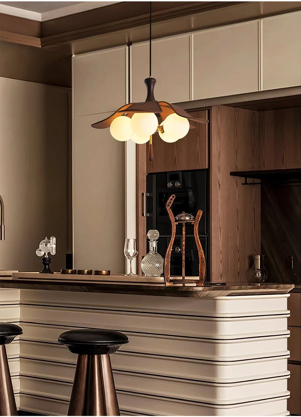 Modern Wood Floral Pendant Light in Kitchen Bar Area