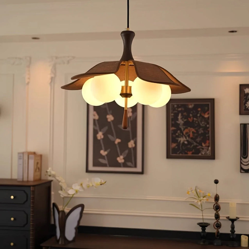 Modern Wood Floral Pendant Light Over Dining Table