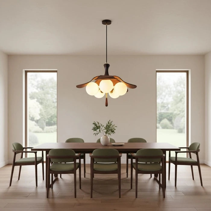 Modern Wood Floral Pendant Light in Formal Dining Room